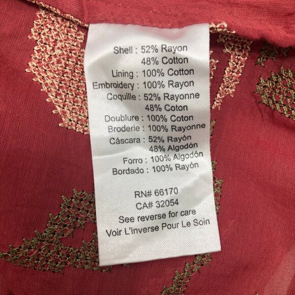 Anthropologie Payal Pratap Red Cross Stitch Embroidered Blouse Size 4 - Picture 8 of 9
